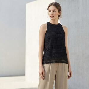 VINCE Crochet Black Tank Blouse Cotton size 2